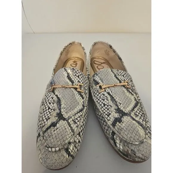 Sam Edelman Loraine Gray Silver Snake Print Leather Soft‎ Loafers Womens 6.5 M
