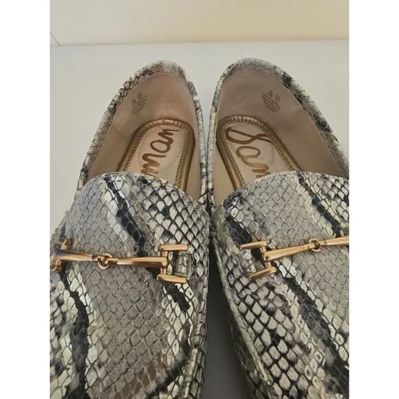 Sam Edelman Loraine Gray Silver Snake Print Leather Soft‎ Loafers Womens 6.5 M