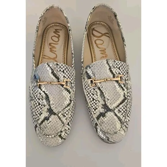 Sam Edelman Loraine Gray Silver Snake Print Leather Soft‎ Loafers Womens 6.5 M