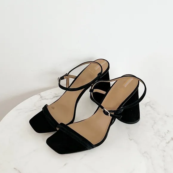 Sam Edelman NEW Kia Ankle Strap High Heel Sandals in Black Suede Size 9