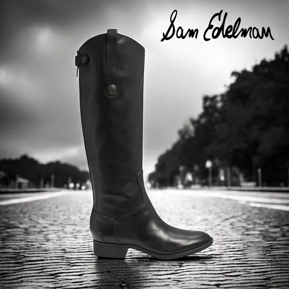 Sam Edelman PENNY Black Leather Riding Boots Athletic Fit Calf NWT 7.5