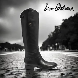 Sam Edelman PENNY Black Leather Riding Boots Athletic Fit Calf NWT 7.5