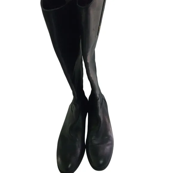 Sam Edelman Penny Tall Black Leather Riding Boots Zip Snap Detail Size 6.5M