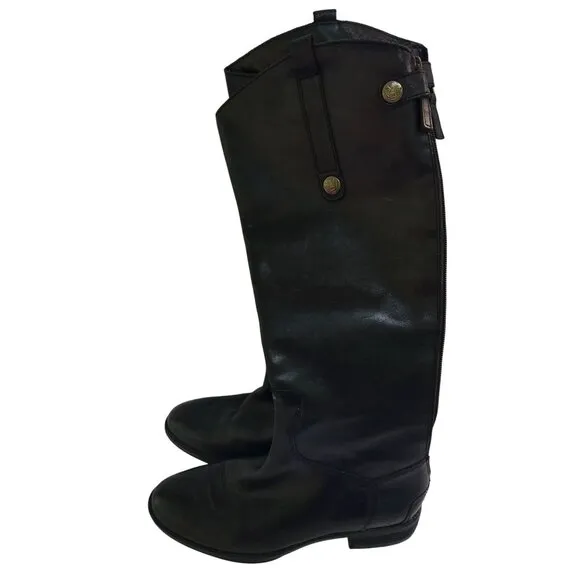 Sam Edelman Penny Tall Black Leather Riding Boots Zip Snap Detail Size 6.5M