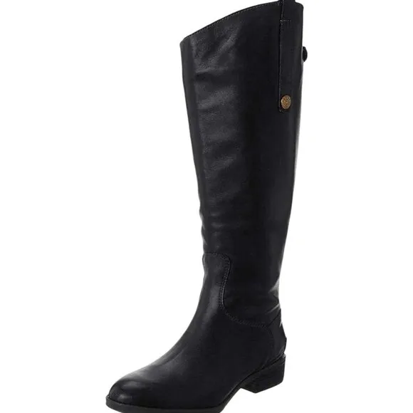 Sam Edelman Penny Tall Black Leather Riding Boots Zip Snap Detail Size 6.5M