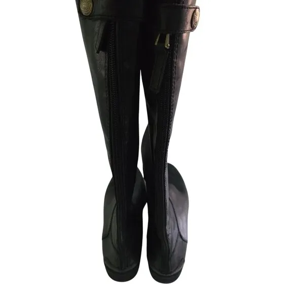 Sam Edelman Penny Tall Black Leather Riding Boots Zip Snap Detail Size 6.5M