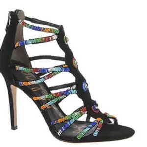 Sam Edelman Sage Beaded High-Heel Sandals - Black Suede Size 6.5