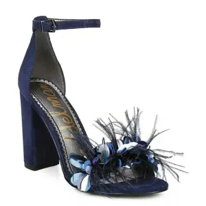 Sam Edelman Women's Yal Feather Leather &amp; Suede Heel Sandals Size 7 (MSRP $140)