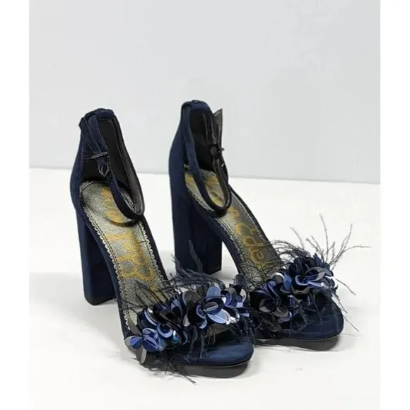 Sam Edelman Women's Yal Feather Leather &amp; Suede Heel Sandals Size 7 (MSRP $140)