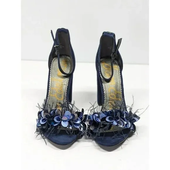 Sam Edelman Women's Yal Feather Leather &amp; Suede Heel Sandals Size 7 (MSRP $140)