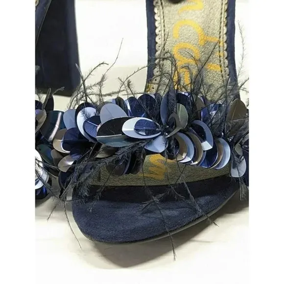 Sam Edelman Women's Yal Feather Leather &amp; Suede Heel Sandals Size 7 (MSRP $140)