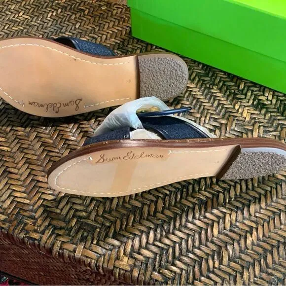 Sam Edleman Denim Flat Sandals w/ Gold Accents Size 6 NWT