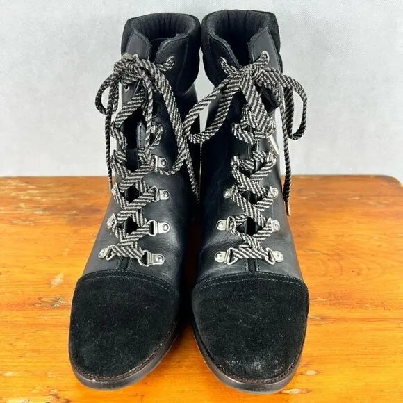 Sam Elderman Black Suede Toe Heeled Boots
