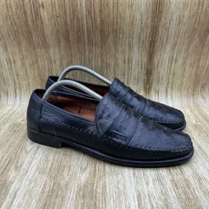 San Remo Genuine‎ Ostrich Penny Loafers Men's Size 9.5 M Black Shoes Casual