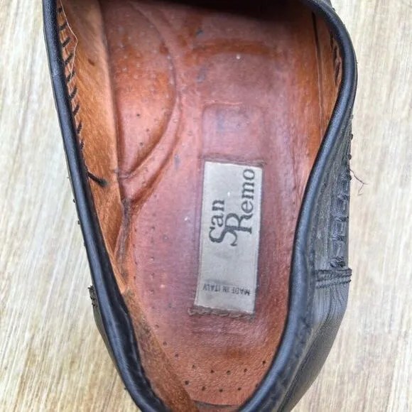 San Remo Genuine‎ Ostrich Penny Loafers Men's Size 9.5 M Black Shoes Casual