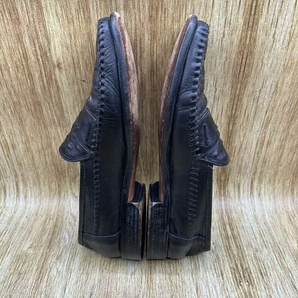 San Remo Genuine‎ Ostrich Penny Loafers Men's Size 9.5 M Black Shoes Casual