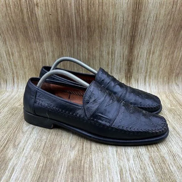 San Remo Genuine‎ Ostrich Penny Loafers Men's Size 9.5 M Black Shoes Casual