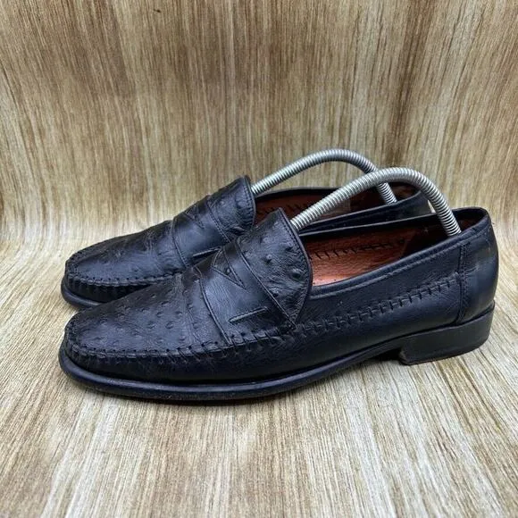 San Remo Genuine‎ Ostrich Penny Loafers Men's Size 9.5 M Black Shoes Casual