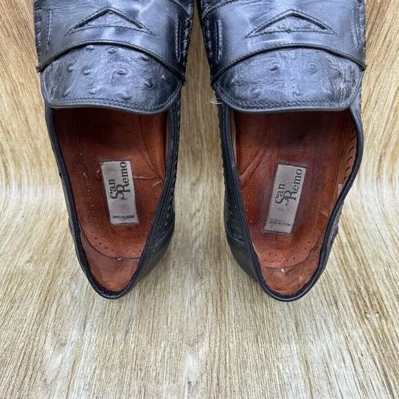 San Remo Genuine‎ Ostrich Penny Loafers Men's Size 9.5 M Black Shoes Casual