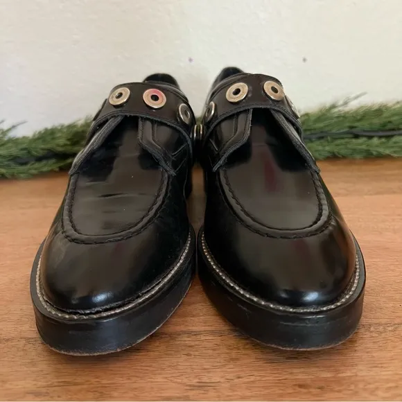Sandro Black Patent Leather Buckle Loafers Size 7