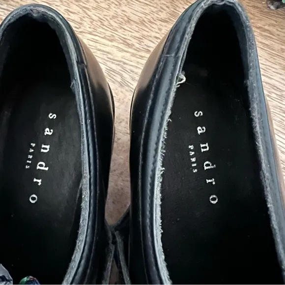 Sandro Black Patent Leather Buckle Loafers Size 7