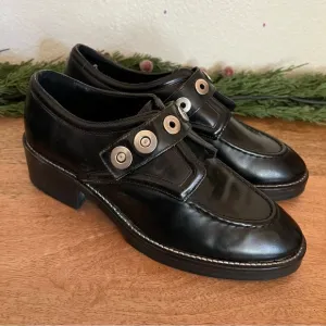 Sandro Black Patent Leather Buckle Loafers Size 7