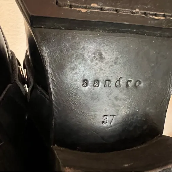 Sandro Black Patent Leather Buckle Loafers Size 7