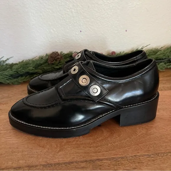 Sandro Black Patent Leather Buckle Loafers Size 7