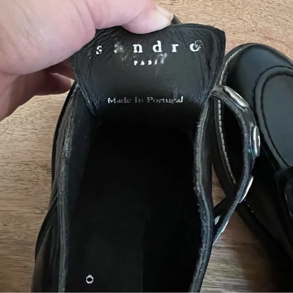 Sandro Black Patent Leather Buckle Loafers Size 7