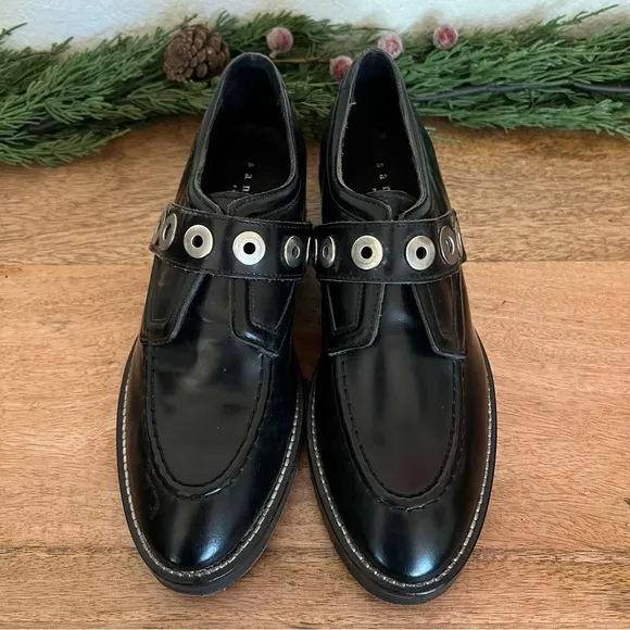 Sandro Black Patent Leather Buckle Loafers Size 7