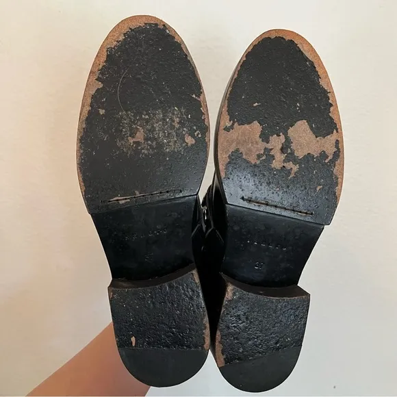Sandro Black Patent Leather Buckle Loafers Size 7