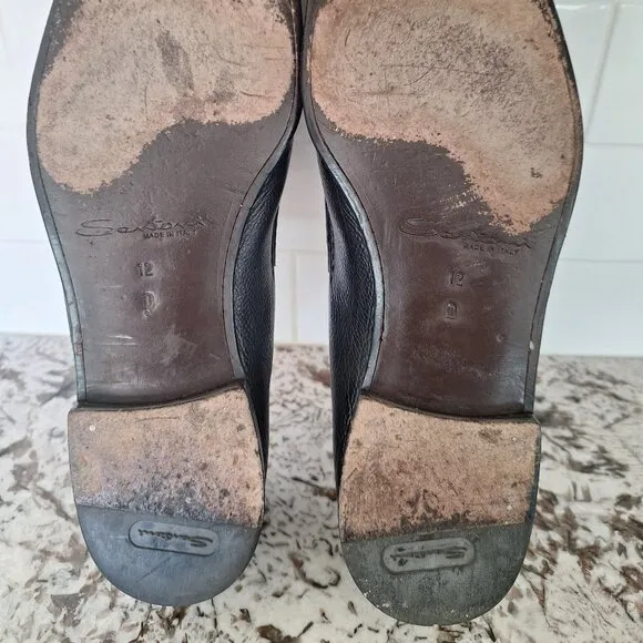 Santoni  Black Leather Loafers size 12D