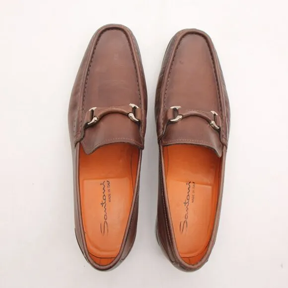 Santoni Horse Bit Brown Leather Loafers Men’s 10.5 D Slip On Dress Shoes