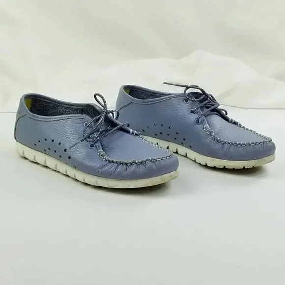 SAS 8.5 Women Blue Leather Lace Up White Stitch Accent Side Vent Comfort Loafers
