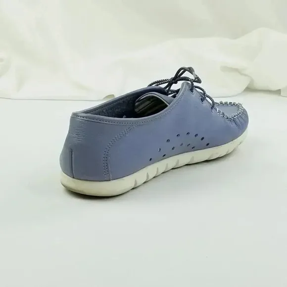 SAS 8.5 Women Blue Leather Lace Up White Stitch Accent Side Vent Comfort Loafers