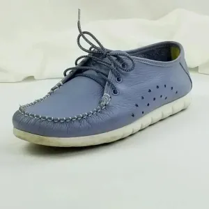 SAS 8.5 Women Blue Leather Lace Up White Stitch Accent Side Vent Comfort Loafers