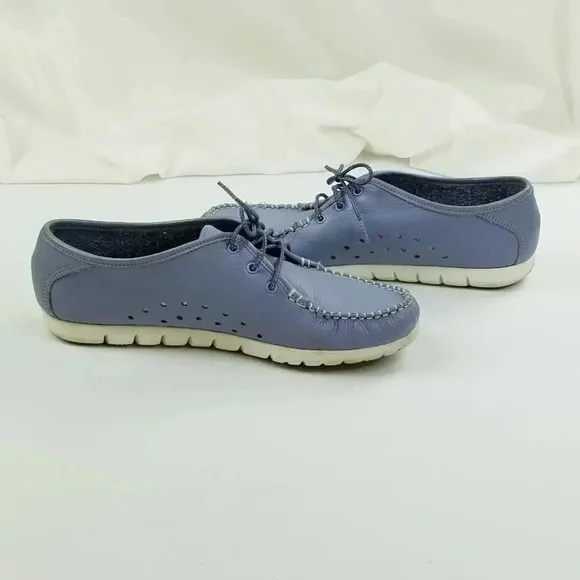 SAS 8.5 Women Blue Leather Lace Up White Stitch Accent Side Vent Comfort Loafers