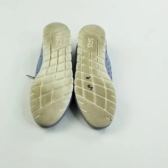 SAS 8.5 Women Blue Leather Lace Up White Stitch Accent Side Vent Comfort Loafers