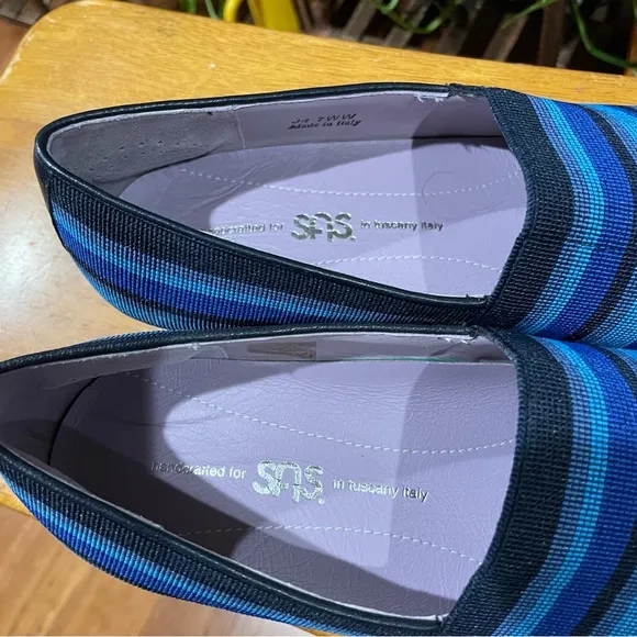 SAS Brenda Blue Kitten Heel Loafer Size 7WW New in Box