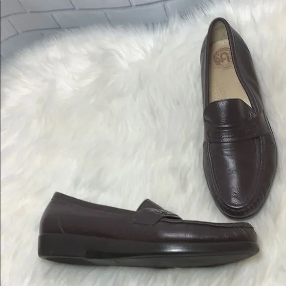 SAS Brown Leather Slip On Loafers Size 9.5N