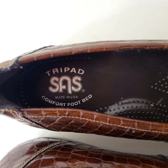 SAS Croc Embossed Leather Loafers Size 7N