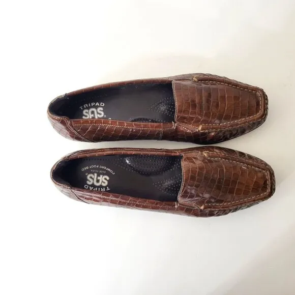 SAS Croc Embossed Leather Loafers Size 7N