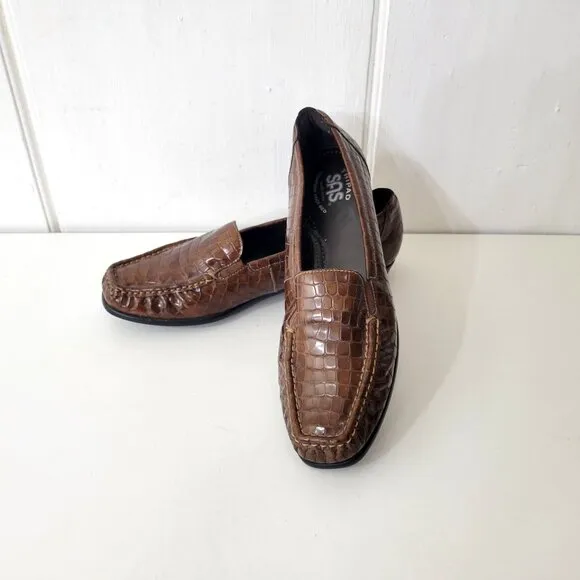 SAS Croc Embossed Leather Loafers Size 7N