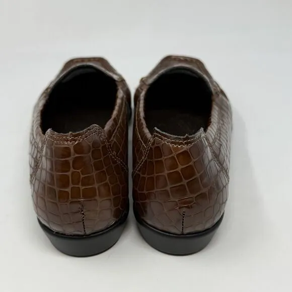 SAS Joy Loafers Womens 6.5 W Wide Brown Leather Croc Slip On Casual Comfort USA