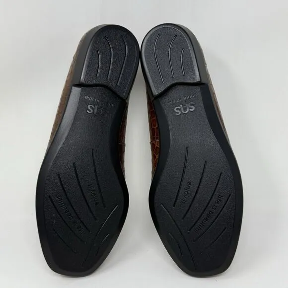 SAS Joy Loafers Womens 6.5 W Wide Brown Leather Croc Slip On Casual Comfort USA