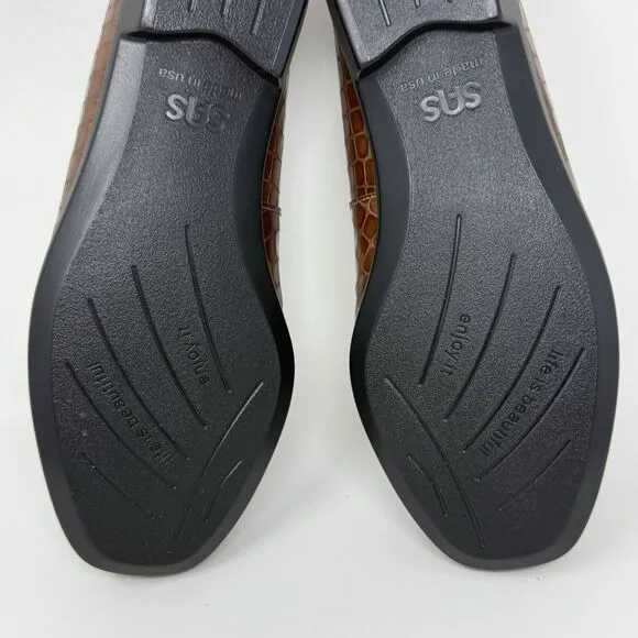 SAS Joy Loafers Womens 6.5 W Wide Brown Leather Croc Slip On Casual Comfort USA