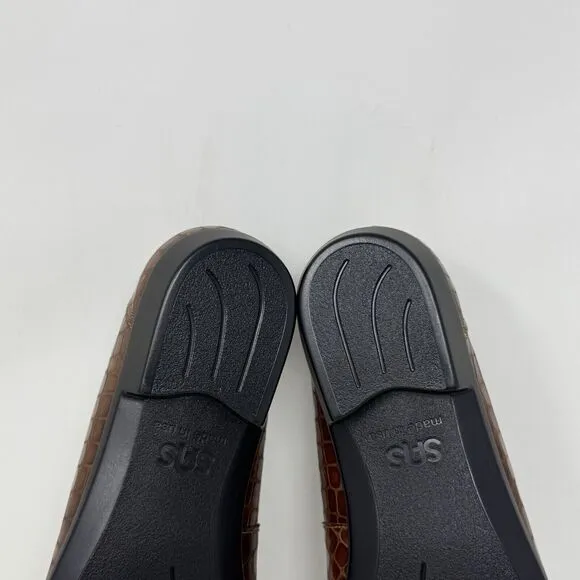 SAS Joy Loafers Womens 6.5 W Wide Brown Leather Croc Slip On Casual Comfort USA