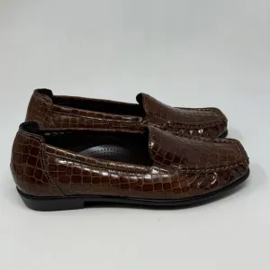 SAS Joy Loafers Womens 6.5 W Wide Brown Leather Croc Slip On Casual Comfort USA