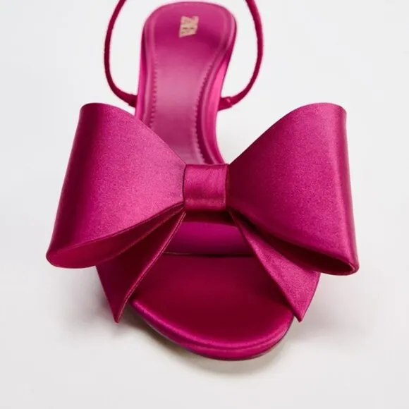 SATIN EFFECT BOW HIGH HEEL SANDALS
