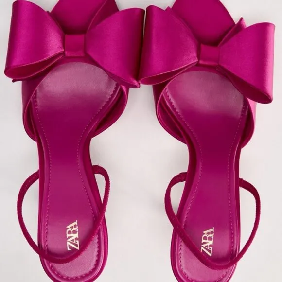 SATIN EFFECT BOW HIGH HEEL SANDALS